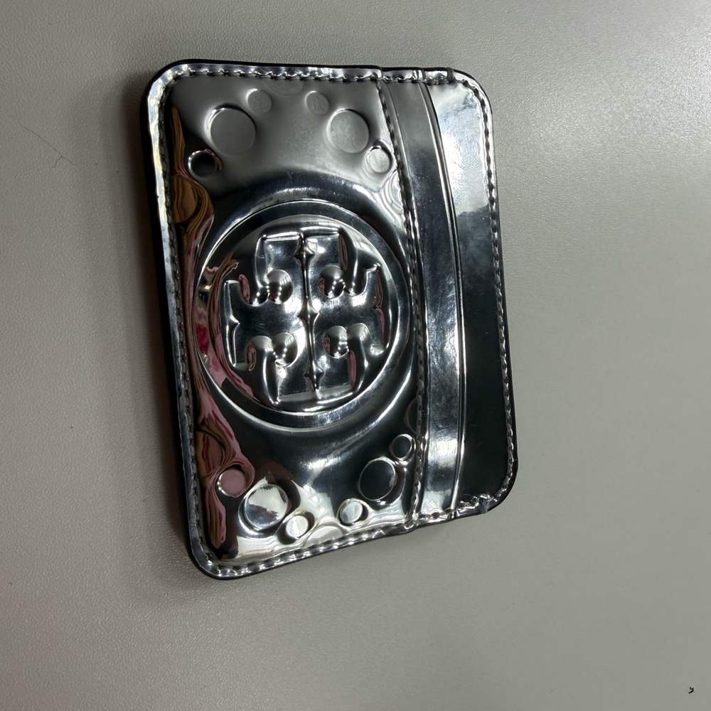 Tory Burch Metallic Silver Card Holder